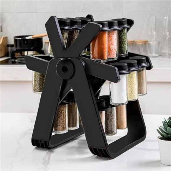 Rotating spice rack organizer with 18 glass jars 360 turntable kitchen storage s - Picture 1 of 8